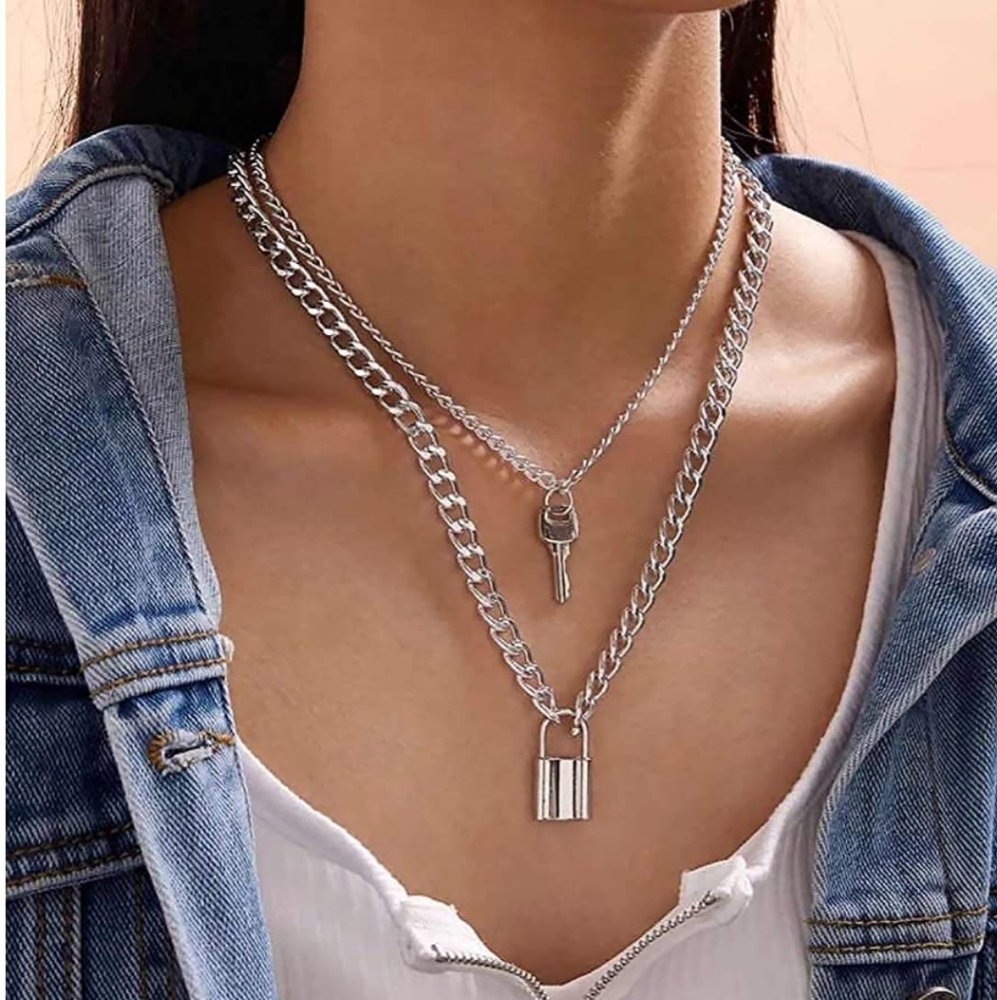 Chain Necklace Egirl Eboy Lock cross key 5 layers